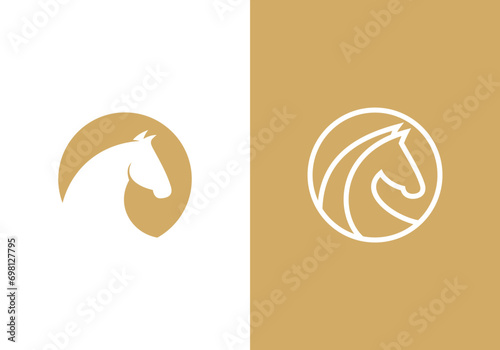 horse head logo design. linear style luxury icon template	
