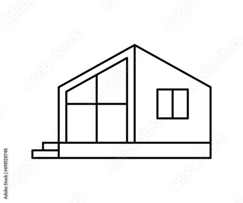 Modular house construction, line icon. Building home from prefabricated panels. Modern prefab fast technology in building and architecture. Property, real estate. Editable stroke. Vector outline