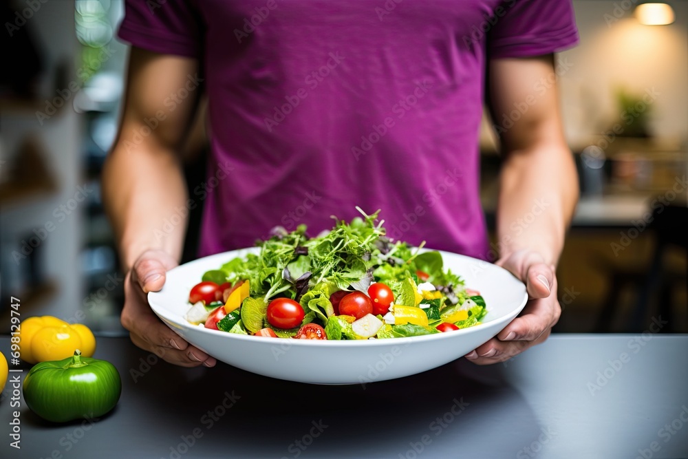 Muscular man holding a bowl of fresh vegetables in the gym, emphasizing healthy eating habits Muscular man holding a bowl of fresh vegetables in the gym, emphasizing healthy eating habits