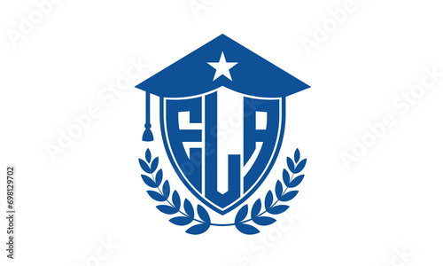 ELA three letter iconic academic logo design vector template. monogram, abstract, school, college, university, graduation cap symbol logo, shield, model, institute, educational, coaching canter, tech