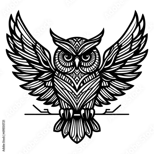 An owl with sleek line art, vector, and white background