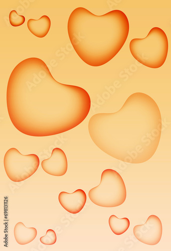 Illustration of 3D Various Sized Hearts Pattern on Gradient Orange Background	