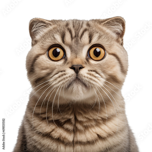 A Scottish Fold cat is cut out on a transparent background. Light brown cat mockup for inserting into a design or project.