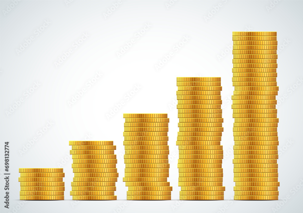 Stacks of golden coins isolated vector illustration
