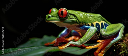 The red-eyed tree frog, also known as Agalychnis callidryas, is found in tropical rainforests in Panama and Costa Rica. It is called the Green Tree Frog due to its green color, striking red eyes, blue