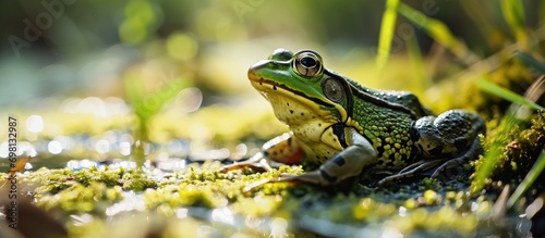 A single frog near the pond