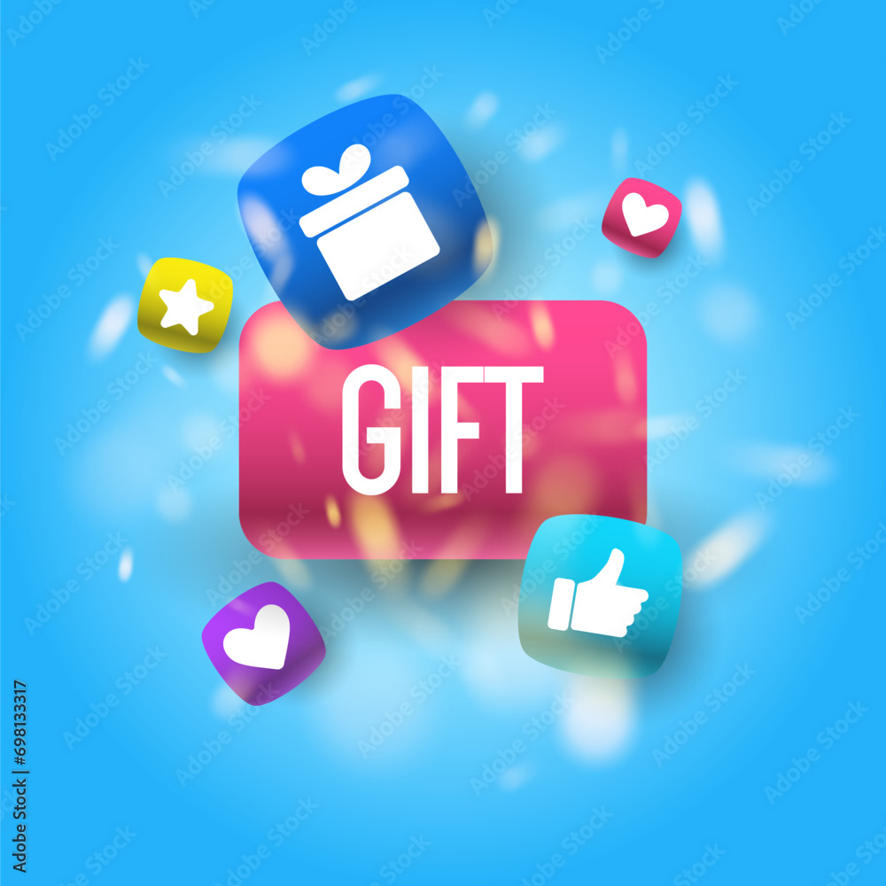 A gift on a blue background with a reflection of the snowfall. A minimalistic image of a gift, elements for design. A gift on a blue background with a reflection of the snowfall. A minimalistic image of a gift, elements for design.
