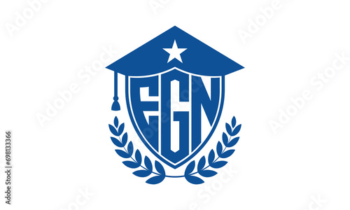 EGN three letter iconic academic logo design vector template. monogram, abstract, school, college, university, graduation cap symbol logo, shield, model, institute, educational, coaching canter, tech photo