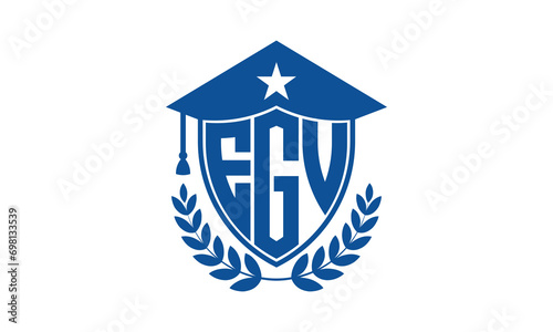 EGV three letter iconic academic logo design vector template. monogram, abstract, school, college, university, graduation cap symbol logo, shield, model, institute, educational, coaching canter, tech