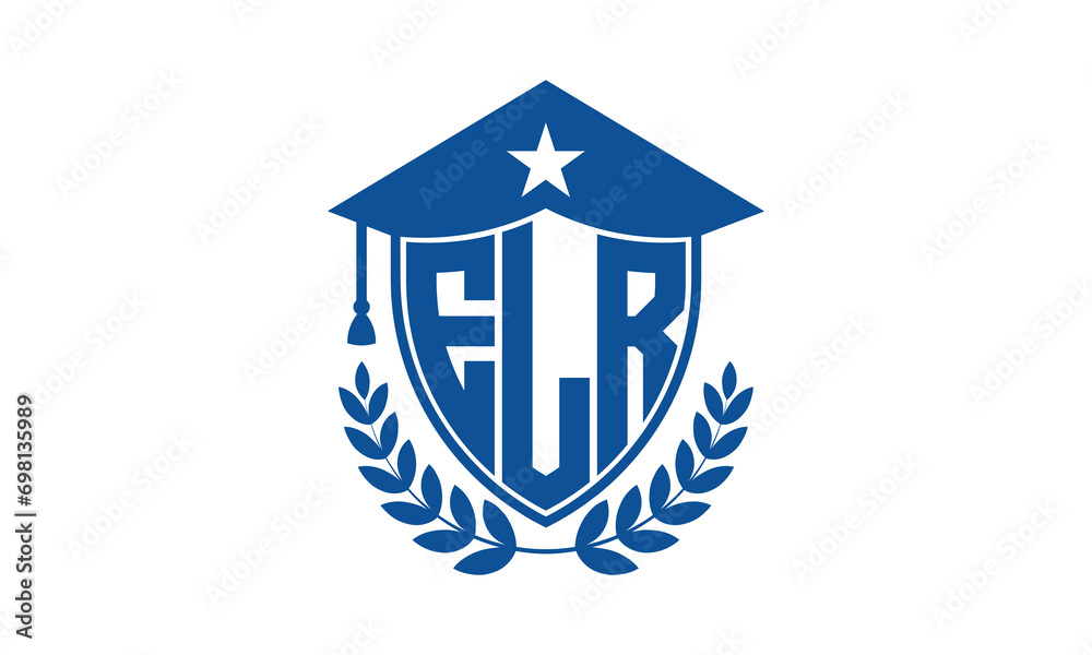ELR three letter iconic academic logo design vector template. monogram, abstract, school, college, university, graduation cap symbol logo, shield, model, institute, educational, coaching canter, tech