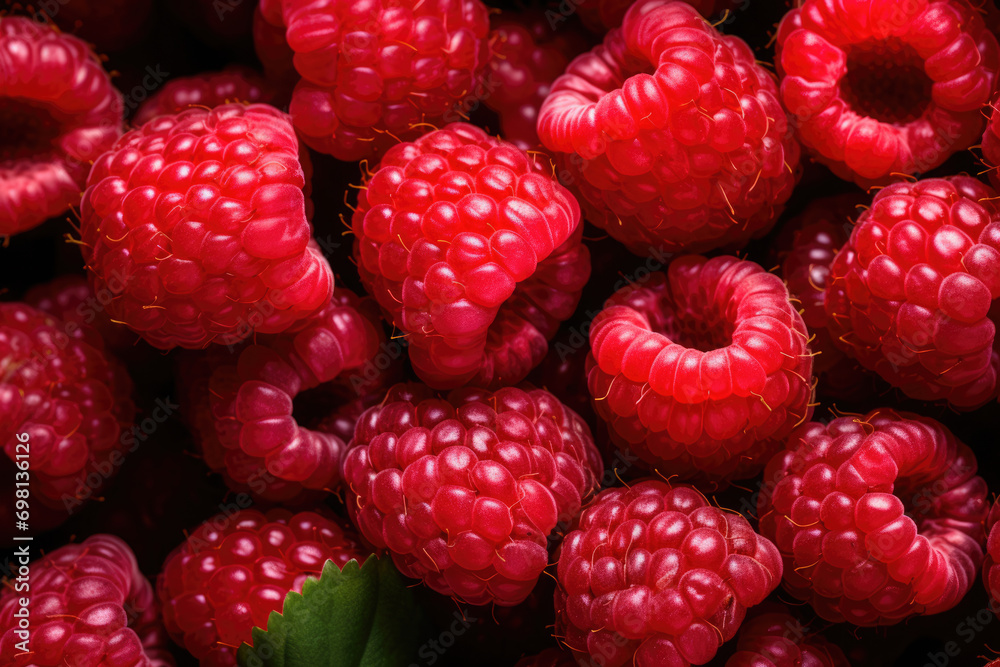 Background of fresh sweet red raspberries