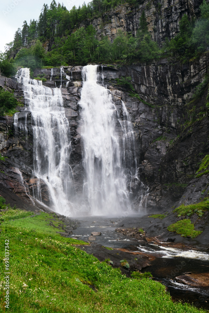waterfall in the forest in norway waterfall in the forest in norway