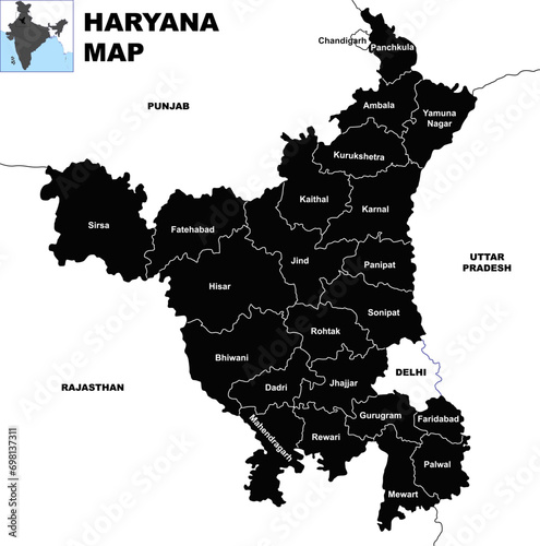Silhouette Haryana Map vector illustration on white background