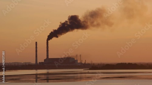 Smokestack Exhaust Gases on Sunset