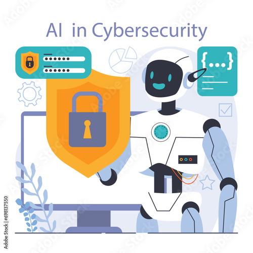 Ai integration. Artificial intelligence and human synergy. Neural network assistance and robotization of life. Self-learning computing system processing big data. Flat vector illustration