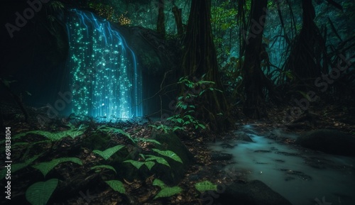  In the Heart of the Jungle: Capturing the Mesmerizing Glint of a Waterfall - AI Generative © Being Imaginative