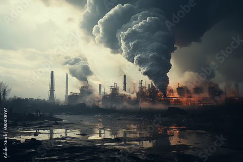 Photography,Industrial exhaust emissions pollute the atmospheric environment, leading to acid rain and greenhouse effect