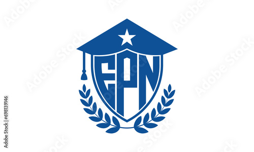 EPN three letter iconic academic logo design vector template. monogram, abstract, school, college, university, graduation cap symbol logo, shield, model, institute, educational, coaching canter, tech photo