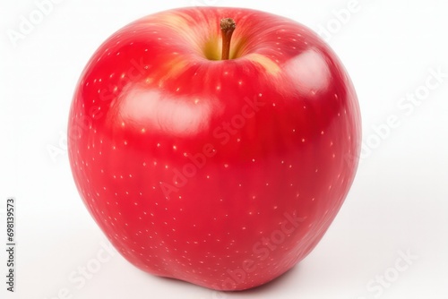 An image of a single apple placed on a pristine white plate, emphasizing the simple elegance of this fruit in its natural for