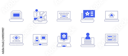 Laptop icon set. Duotone color. Vector illustration. Containing laptop, computer, survey, realtor, notebook. © Huticon