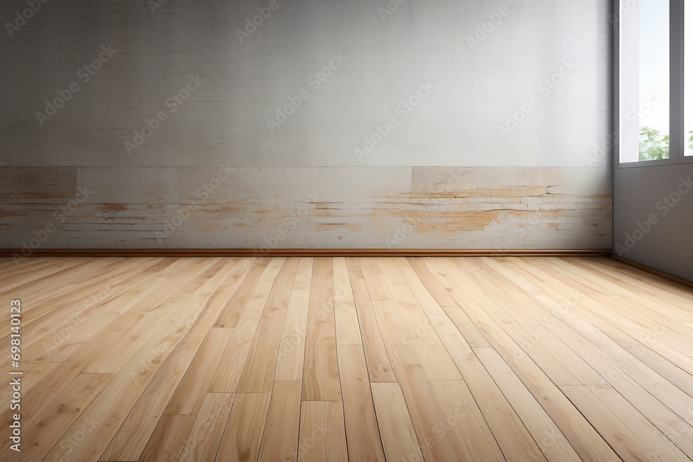 Studio background with wooden floor and natural sunlight for product presentation or mockup Studio background with wooden floor and natural sunlight for product presentation or mockup