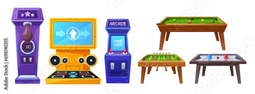 Table Games And Machines Set. Electronic Devices Designed For Entertainment, Featuring Interactive Gameplay