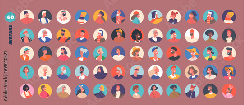 Set of People Avatars, Young, Mature, Teens and Children Male and Female Characters, Kids, Men or Women Portraits