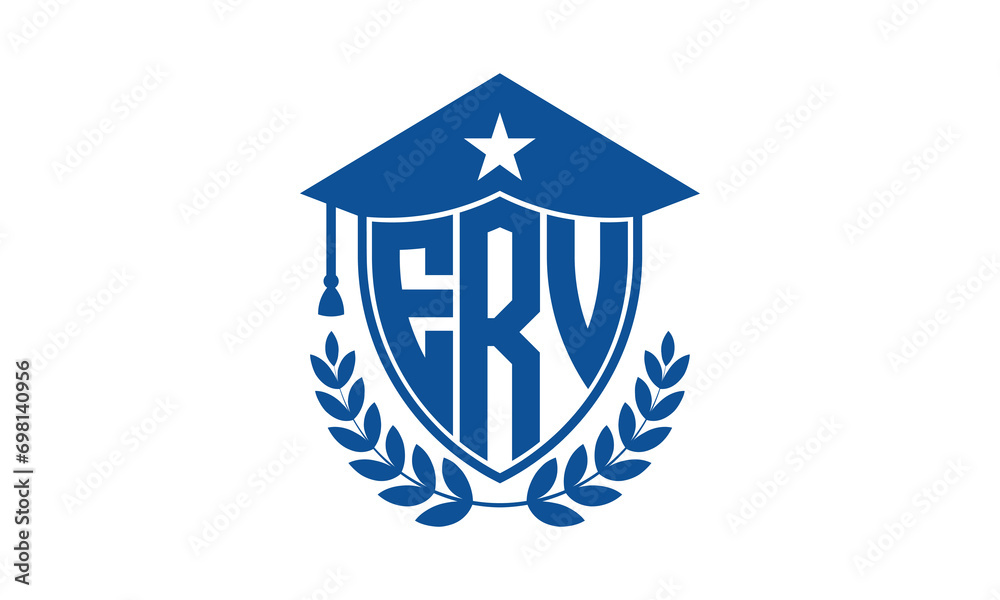 ERV three letter iconic academic logo design vector template. monogram, abstract, school, college, university, graduation cap symbol logo, shield, model, institute, educational, coaching canter, tech ERV three letter iconic academic logo design vector template. monogram, abstract, school, college, university, graduation cap symbol logo, shield, model, institute, educational, coaching canter, tech