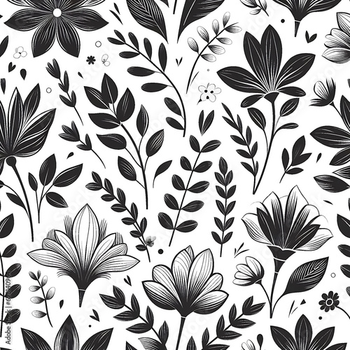 Black Flower Seamless Pattern Tile Texture Background Wallpaper In Original Art Style