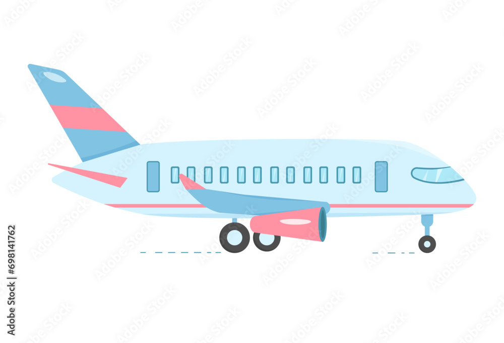 Illustration of airplane on white background. Flat style. Vector illustration