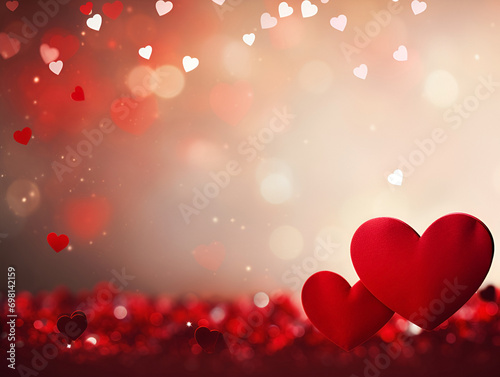 valentines day background with two red hearts, valentines day postcard background with copy space for text