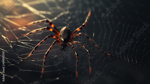 A detailed view of a spider weaving its intricate web. © baloch