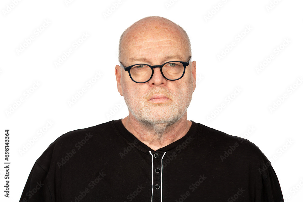 Obraz premium Confident Middle-Aged Caucasian Man in Dark Glasses Staring, Isolated on White
