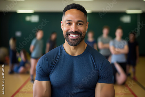Cheerful Male Educator Leading Physical Education