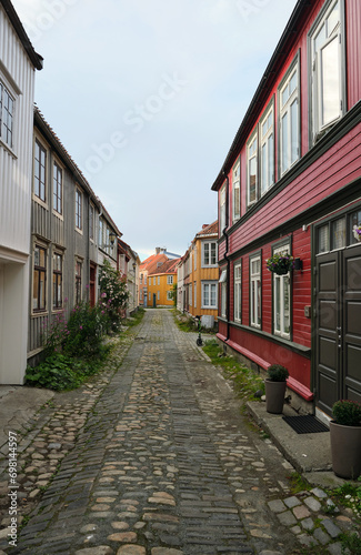 street in the old town of Trondheim in norway