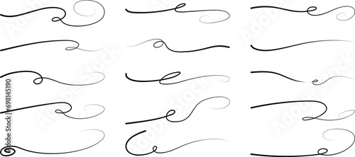 Hand drawn curvy underline. Hand drawn of curly swishes, swashes. Calligraphy swirl. Highlight text elements.