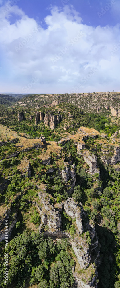 Ulubey canyon in Turkey in sunny day, Wide vertical shot