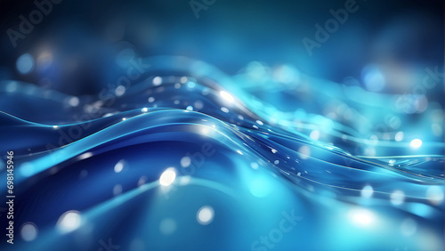 Glitter particles background in waves on a blue background, Smooth smoke particle wave big data techno background