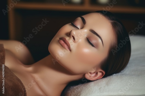 Beautiful young woman enjoying massage in spa salon. Beauty treatment, skin care.