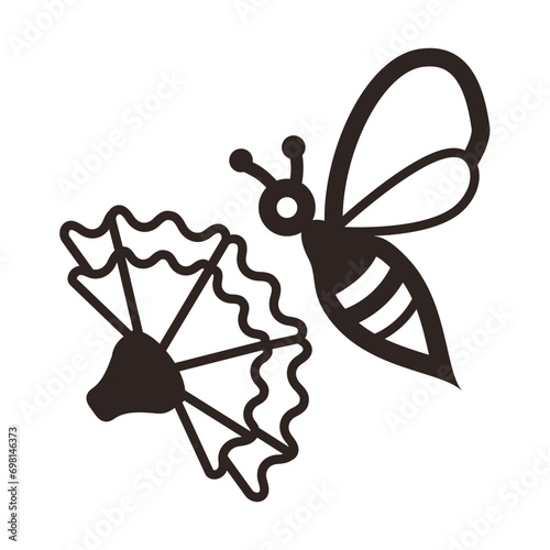 Bee and Carnation Flower - Outline