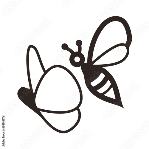 Bee and Pansy Flower - Outline