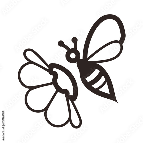 Bee and Calendula Flower - Outline