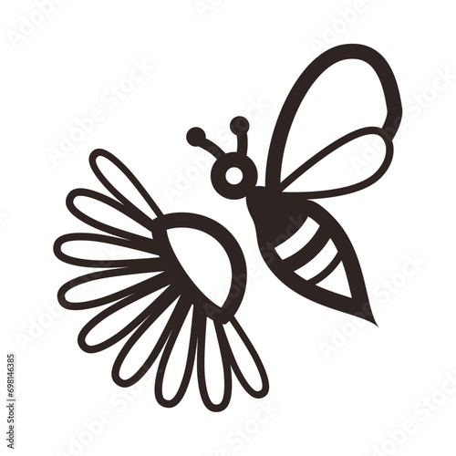 Bee and Echinacea Flower - Outline
