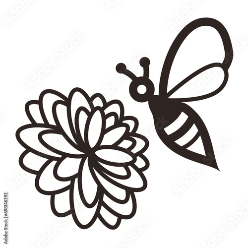 Bee and Dahlia Flower - Outline