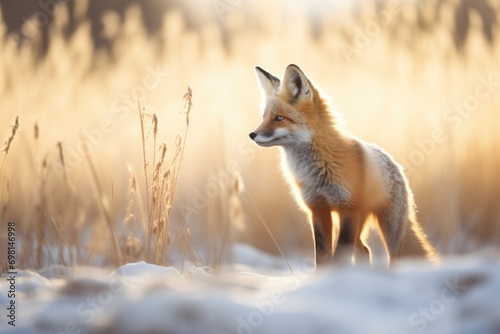 backlit fox in early morning winter light