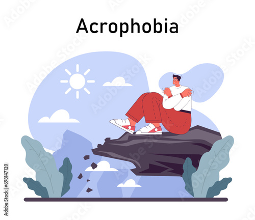 Phobia. Human's irrational inner fears and panic. Mental disorder, feeling of threat and danger. Psychology and mental therapy. Flat vector illustration