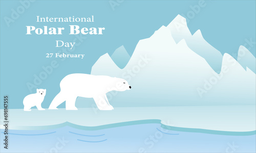 International Polar Bear Day 27 February poster concept .Vector illustration template design. Holiday poster flat design
