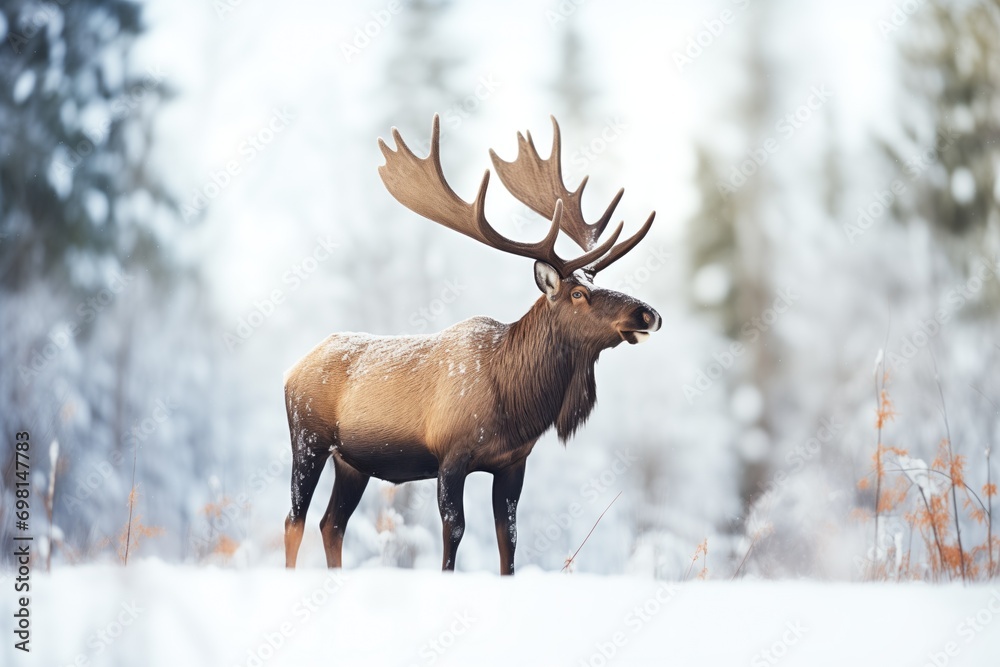 bull moose standing in snowy clearing bull moose standing in snowy clearing