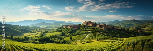 Panoramic view of a vineyard in Tuscany  wine tourism  rolling hills and grapevines