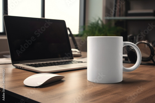 White mug mockup with hot chocolate or coffee on white background. Cup mock u